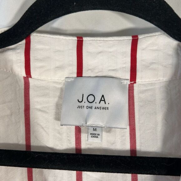 JOA Blouse Womens Medium White Red Striped Button Up Long Sleeve - Picture 4 of 8